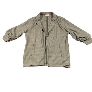 Philosophy Woman Blazer Jacket 1X Black White Plaid Open Front Ruched Sleeve